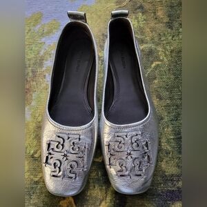 Tory Burch Silver Leather Women's Ballet Flats Size 6.5